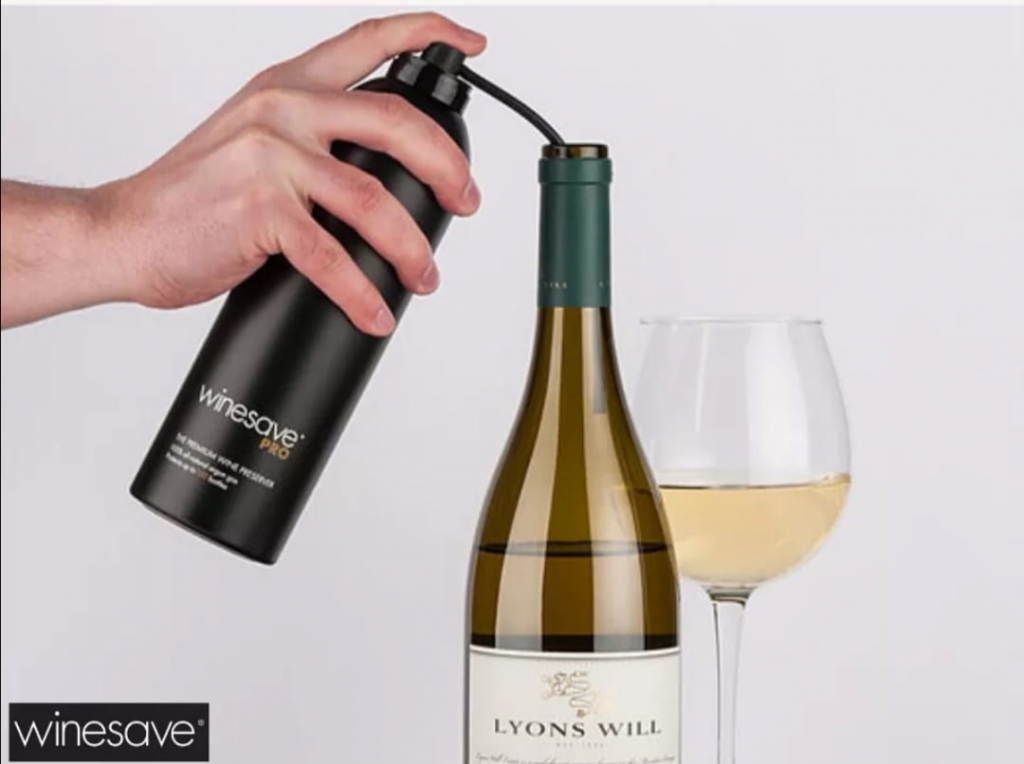 winesave can at work, preserving a bottle of wine by squirting argon gas into the open bottle.
